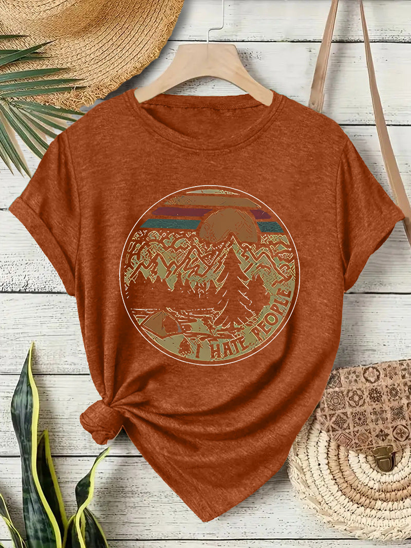 T-shirt short sleeved women's camping letter