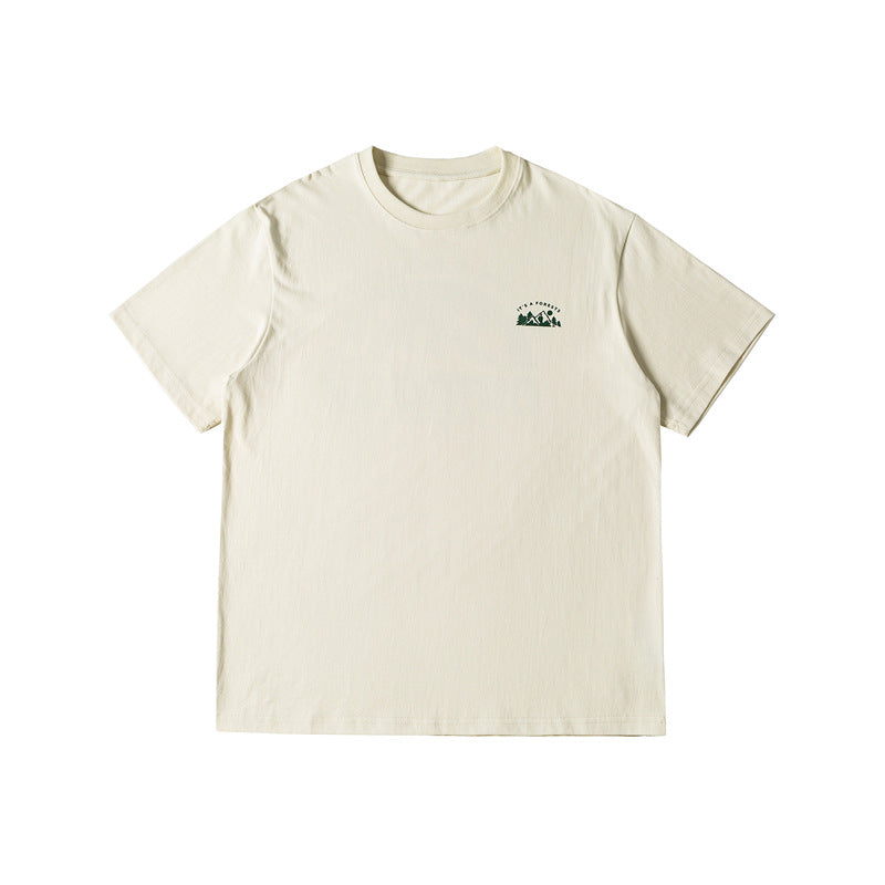 Camping Mountain Print Round Neck T-shirt