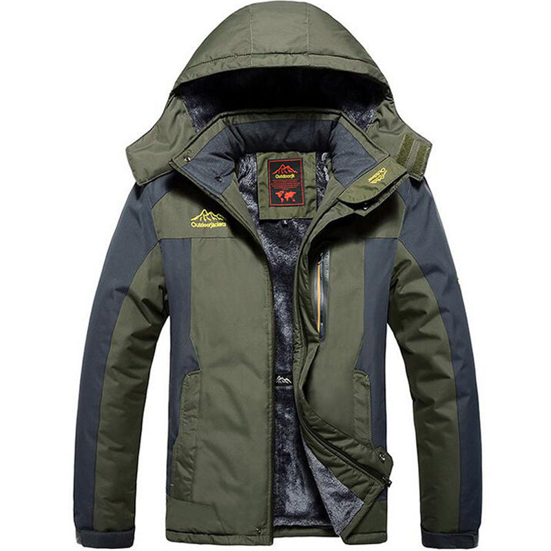 Men's Fleece-Lined Hooded Outdoor Jacket – Zipper Closure, Windproof, Sizes M–9XL