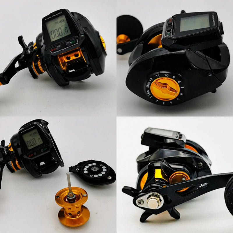 Baitcasting Fishing Reel – 7.2:1 Gear Ratio, Digital Line Counter, Large Display, Bite Alarm