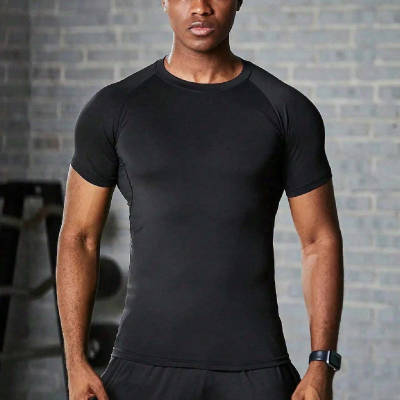 Men's Raglan Compression Shirt – Round Neck, Moisture-Wicking, Gym & Athletic Wear