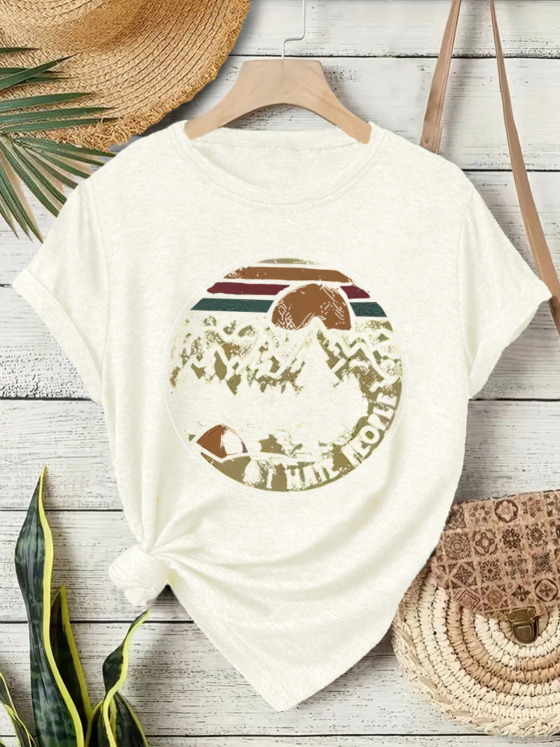 T-shirt short sleeved women's camping letter