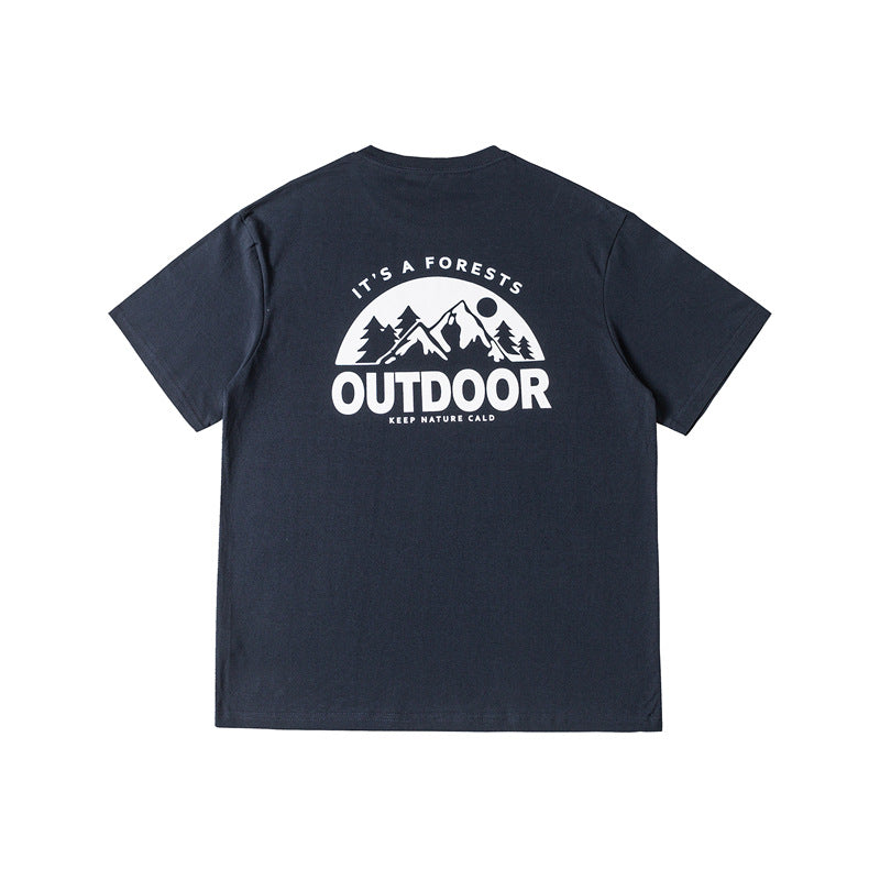 Camping Mountain Print Round Neck T-shirt