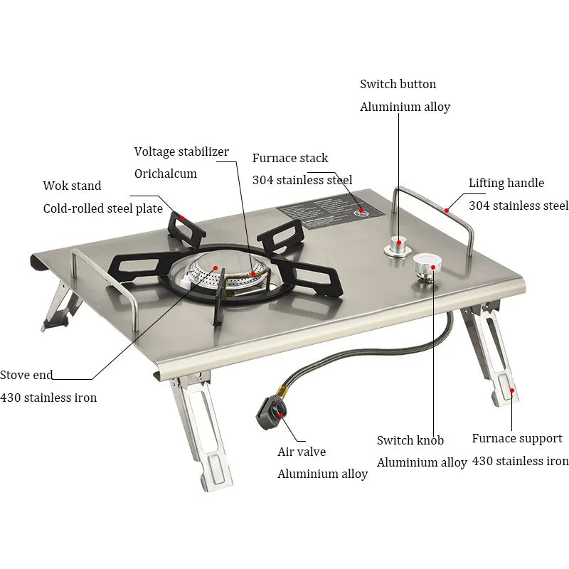 Foldable Camping Gas Stove – 4000W, Stainless Steel, IGT Compatible, Portable