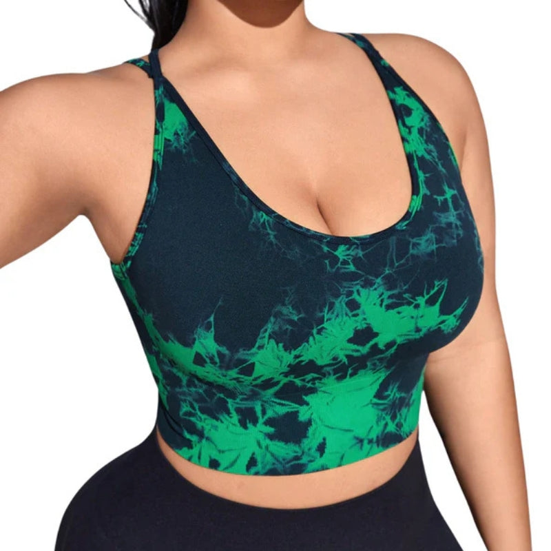 Plus Size Tie-Dye Sports Bra – Adjustable Straps, Wide Elastic Band, Breathable Fabric