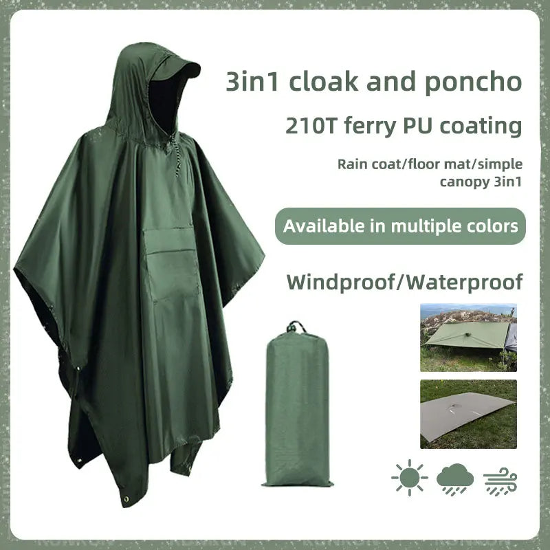 3-in-1 Hooded Rain Poncho – Waterproof, Motorcycle Rain Cover, Camping Rainwear