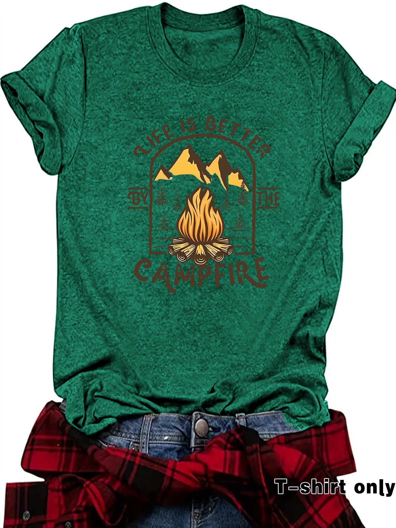 Camping pattern printed short sleeved shirt