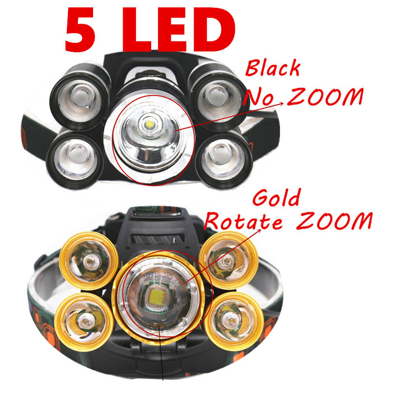 Multi-LED Rechargeable Headlamp – 30W, CREE T6+R5, Zoomable, 3 Modes, Waterproof
