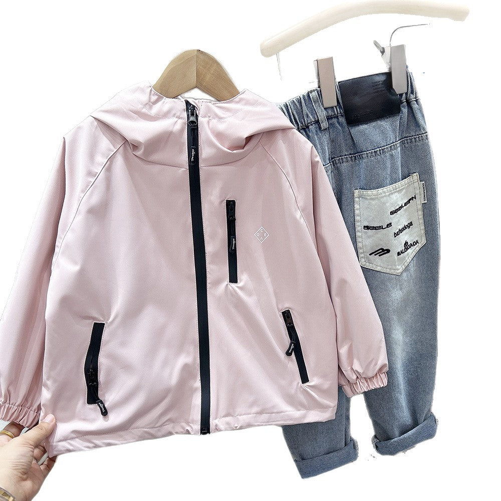 Windbreaker Hooded Jacket for Boys and Girls, Loose Fit, Outwear for Hiking and Travel