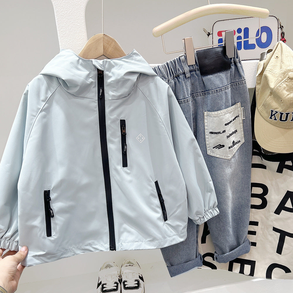 Windbreaker Hooded Jacket for Boys and Girls, Loose Fit, Outwear for Hiking and Travel