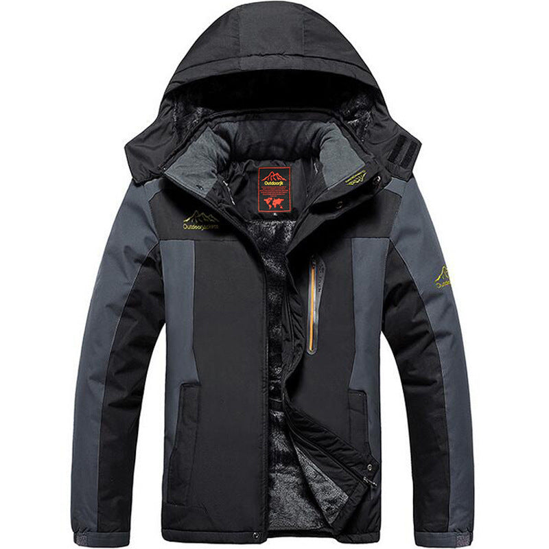 Men's Fleece-Lined Hooded Outdoor Jacket – Zipper Closure, Windproof, Sizes M–9XL