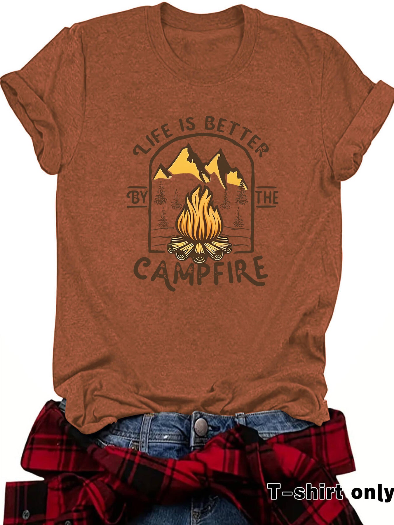 Camping pattern printed short sleeved shirt