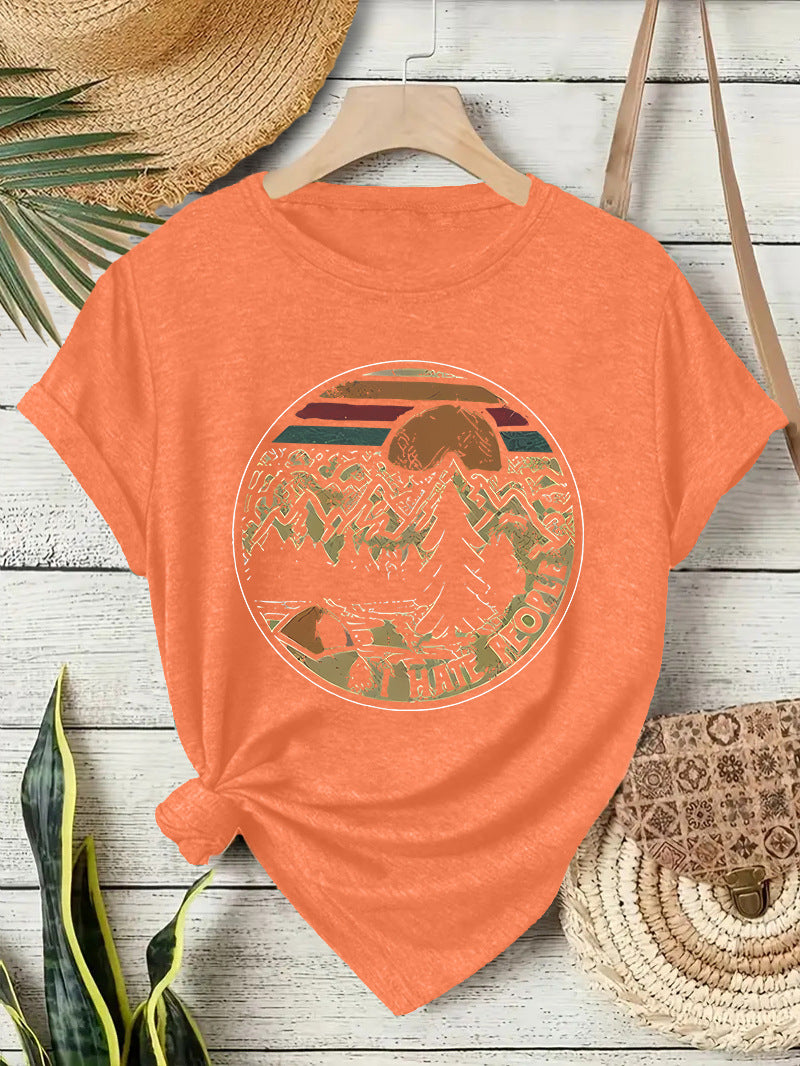 T-shirt short sleeved women's camping letter
