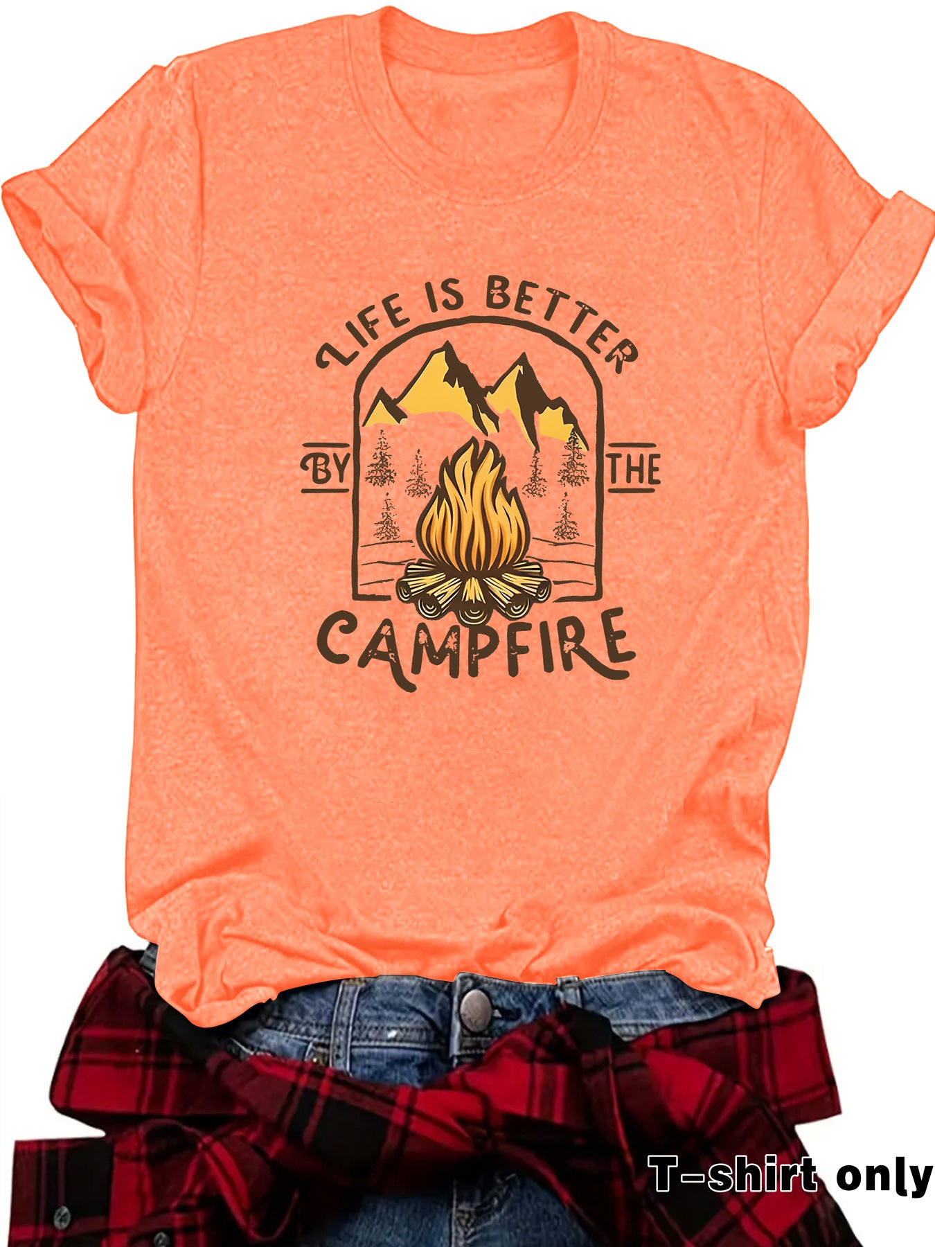 Camping pattern printed short sleeved shirt