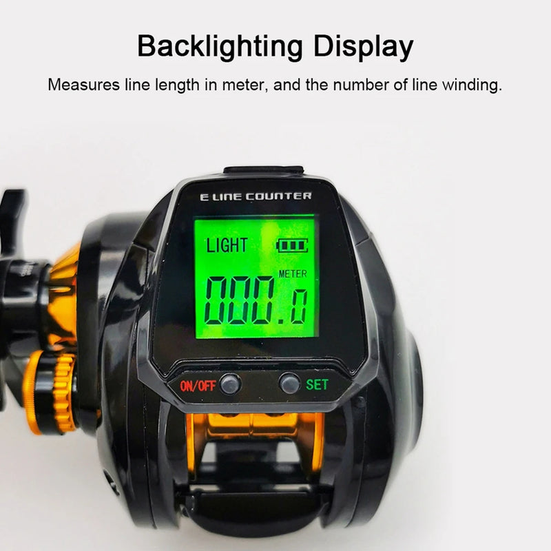 Baitcasting Fishing Reel – 7.2:1 Gear Ratio, Digital Line Counter, Large Display, Bite Alarm