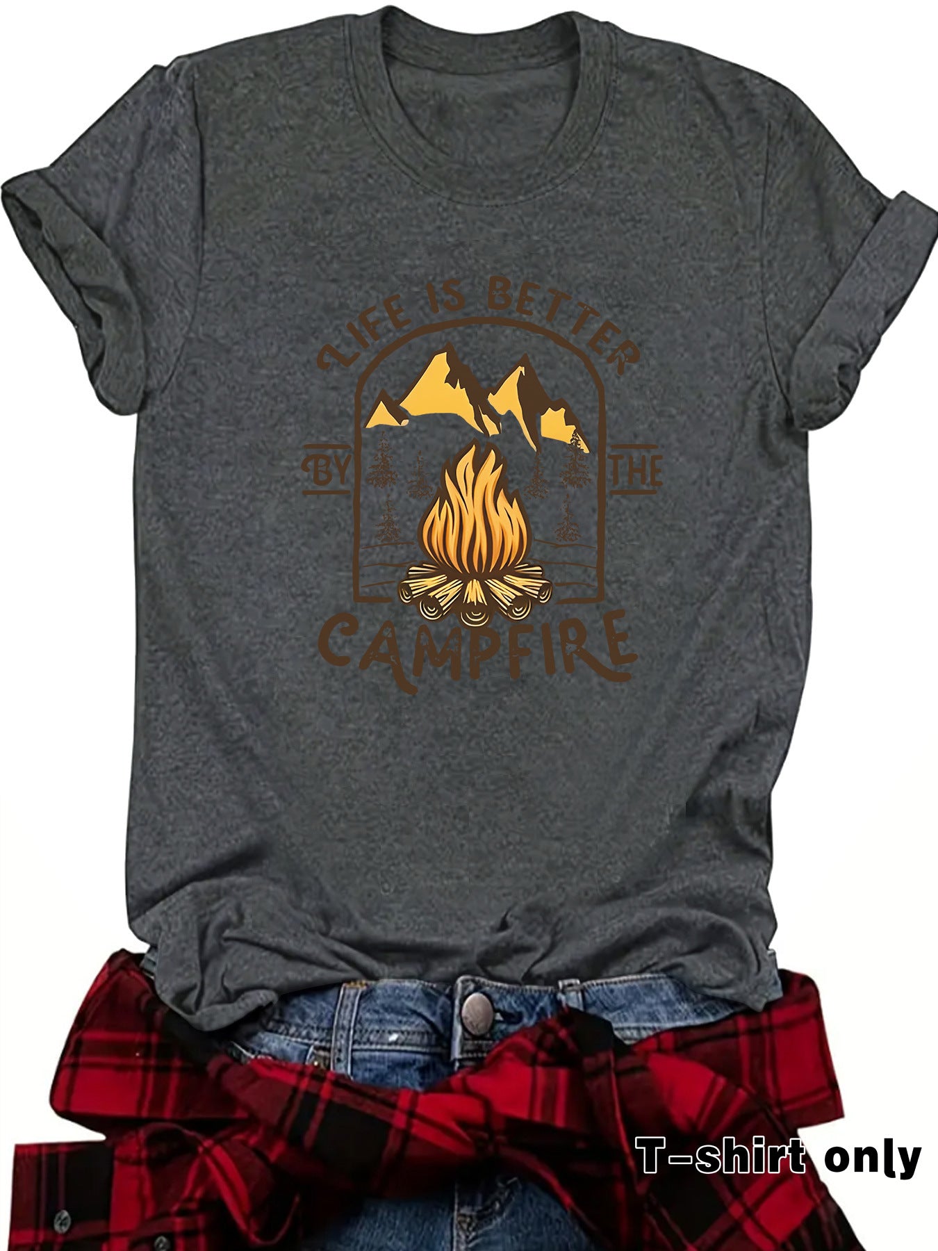 Camping pattern printed short sleeved shirt