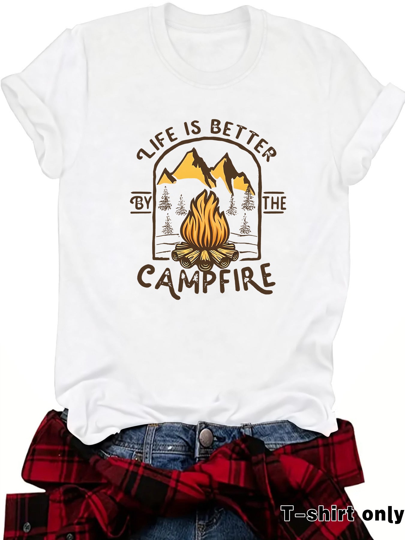 Camping pattern printed short sleeved shirt