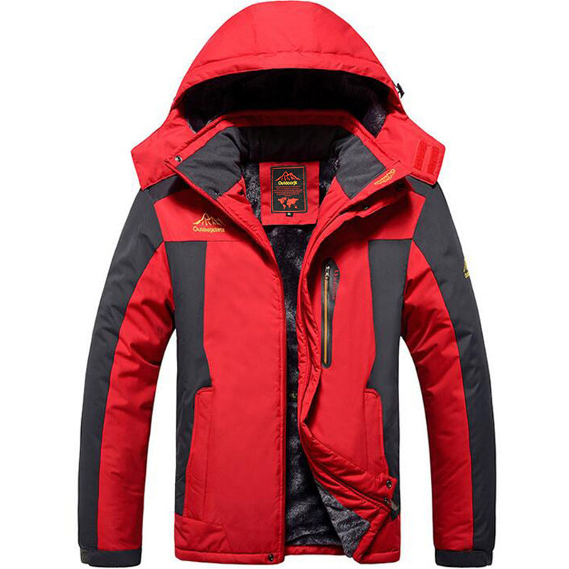 Men's Fleece-Lined Hooded Outdoor Jacket – Zipper Closure, Windproof, Sizes M–9XL