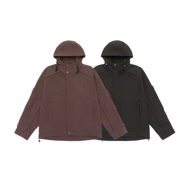 Simple Embroidered Windproof Loose Casual Hooded Hiking Jacket