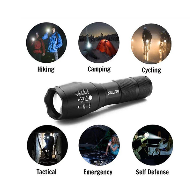 Rechargeable LED Camping Flashlight – 10W, Telescopic Zoom, 5 Modes, 50–100m Range
