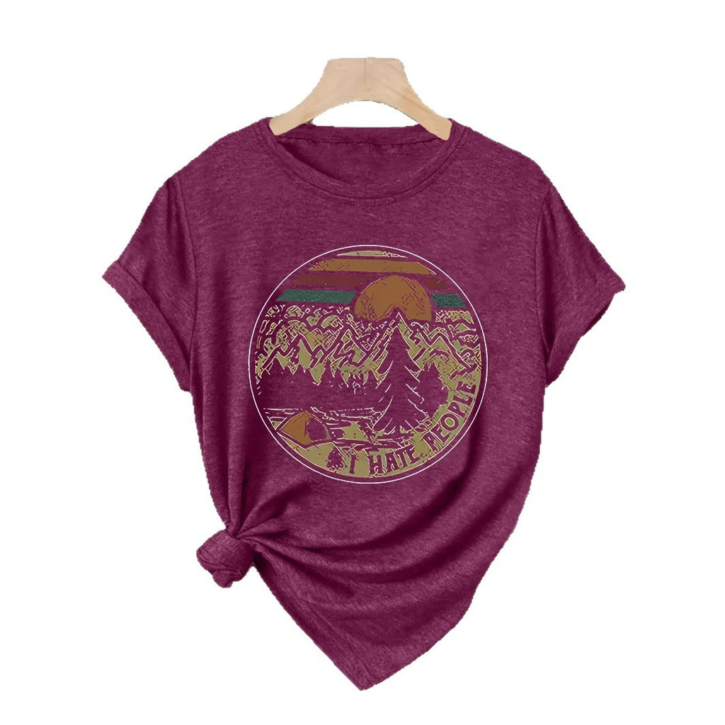 T-shirt short sleeved women's camping letter