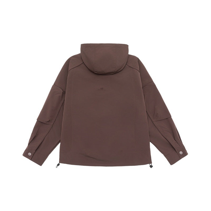 Simple Embroidered Windproof Loose Casual Hooded Hiking Jacket