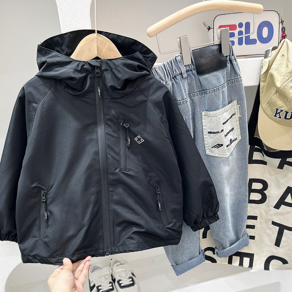 Windbreaker Hooded Jacket for Boys and Girls, Loose Fit, Outwear for Hiking and Travel