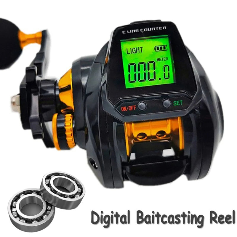 Baitcasting Fishing Reel – 7.2:1 Gear Ratio, Digital Line Counter, Large Display, Bite Alarm