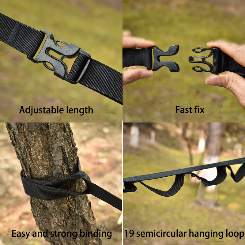 Adjustable Camping Clothesline Strap – 19 Hooks, Tent Storage Rope, Lanyard