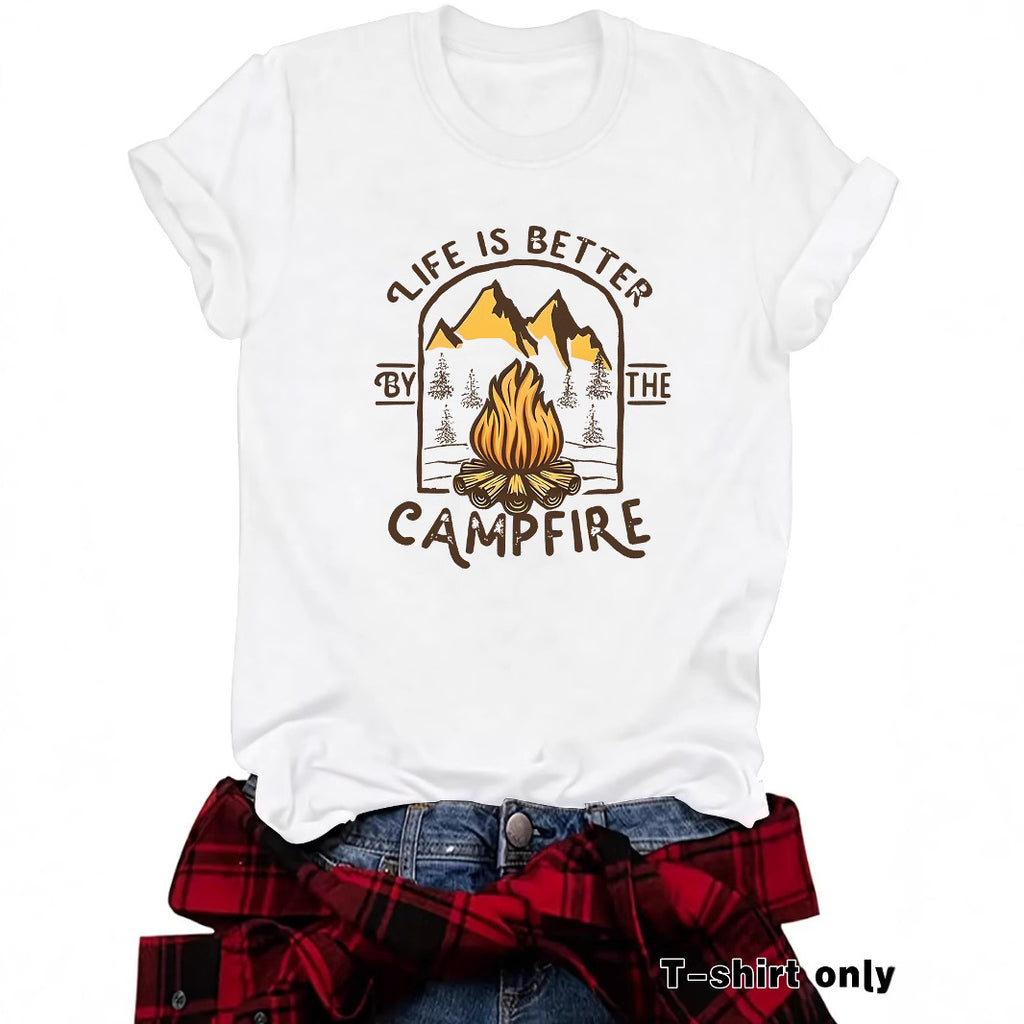 Camping pattern printed short sleeved shirt