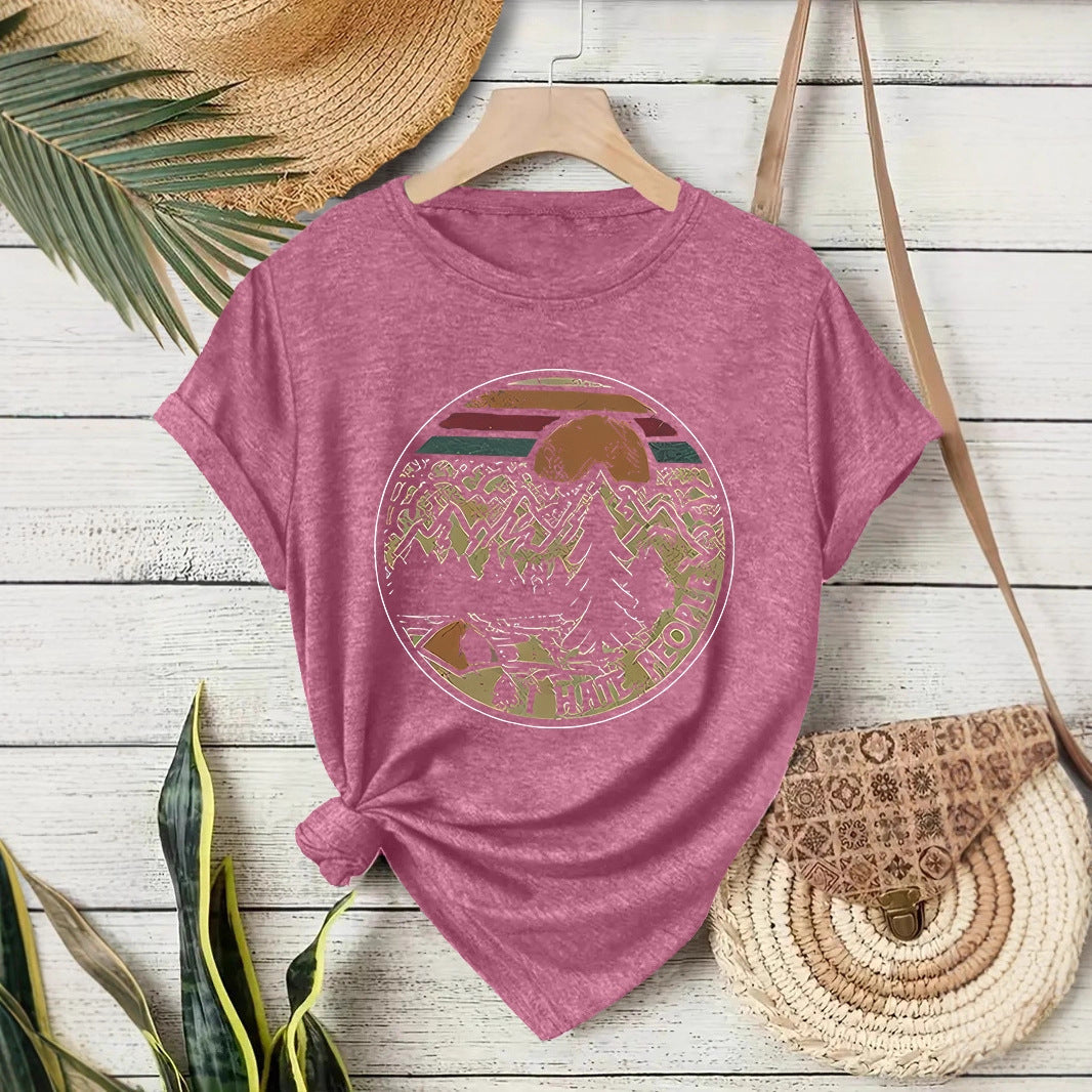 T-shirt short sleeved women's camping letter