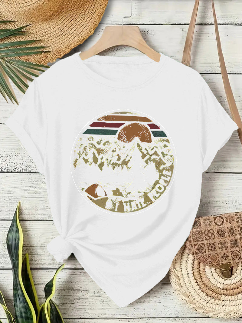 T-shirt short sleeved women's camping letter