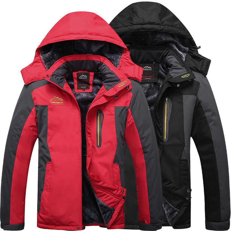 Men's Fleece-Lined Hooded Outdoor Jacket – Zipper Closure, Windproof, Sizes M–9XL