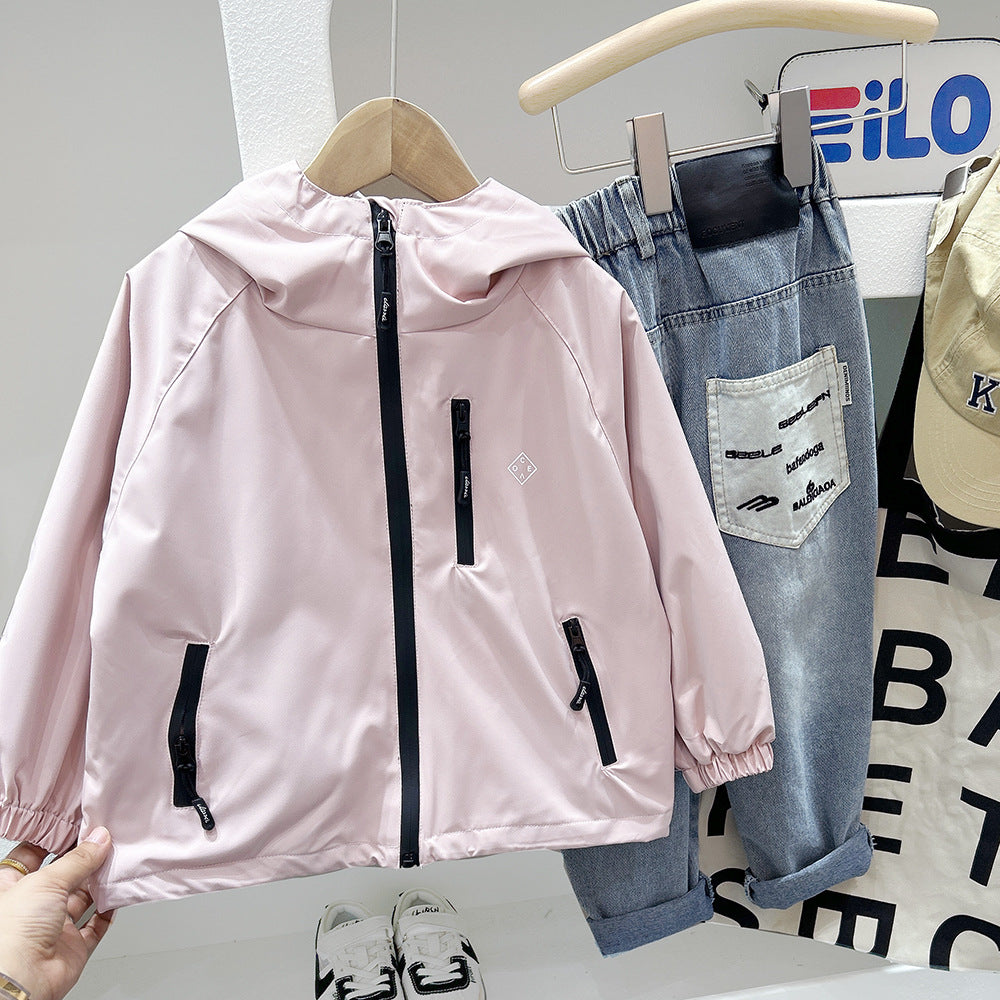 Windbreaker Hooded Jacket for Boys and Girls, Loose Fit, Outwear for Hiking and Travel