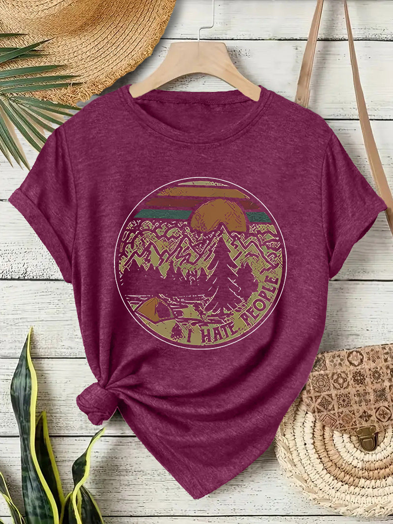 T-shirt short sleeved women's camping letter