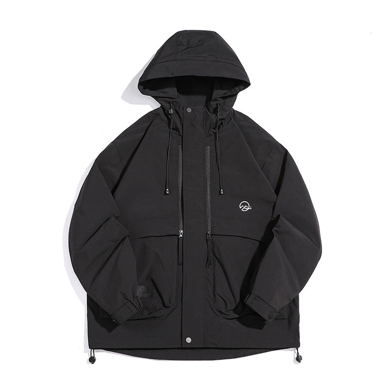 Hiking Hooded Jacket with Large Pockets, Loose Fit, Casual Style