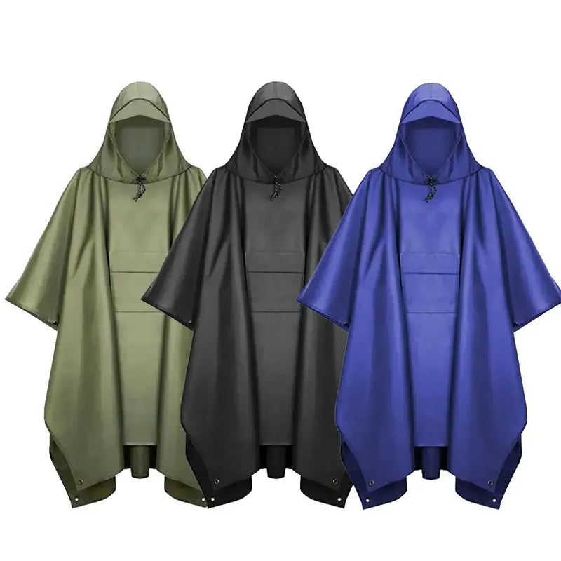 3-in-1 Hooded Rain Poncho – Waterproof, Motorcycle Rain Cover, Camping Rainwear