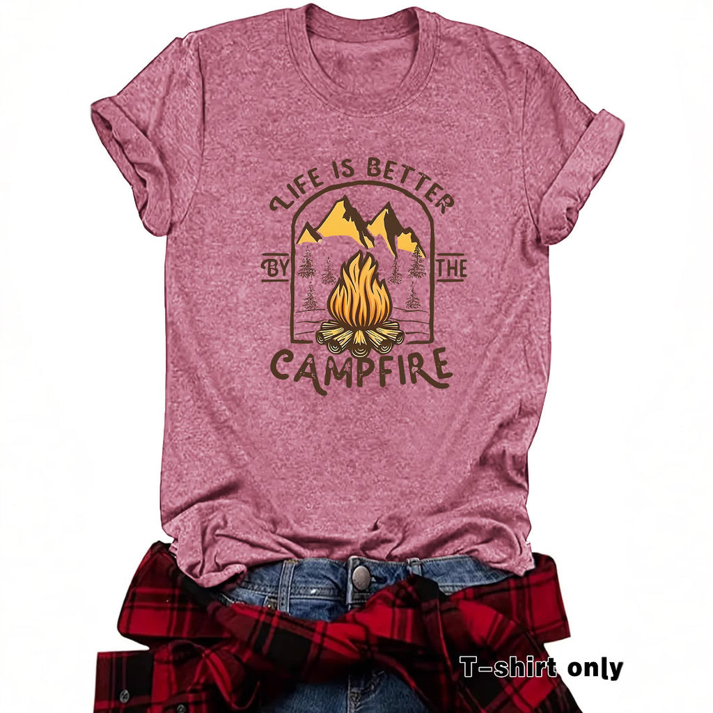 Camping pattern printed short sleeved shirt
