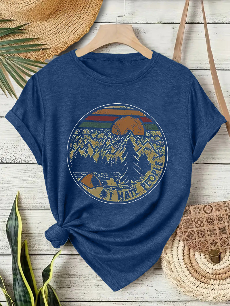 T-shirt short sleeved women's camping letter