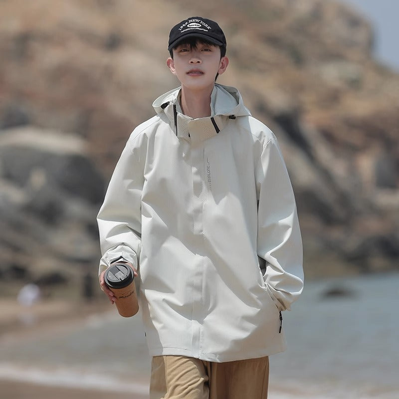 Detachable Hooded Jacket for Men, Outdoor Waterproof and Windproof Hiking Jacket