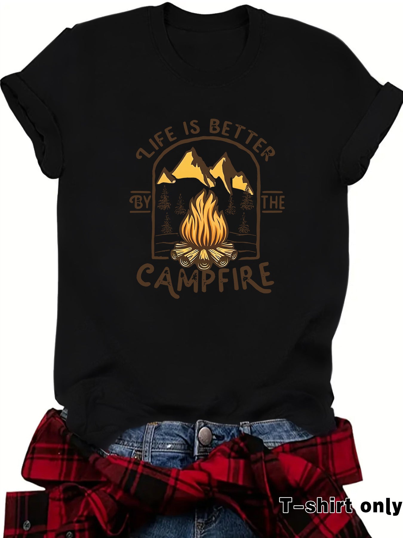 Camping pattern printed short sleeved shirt
