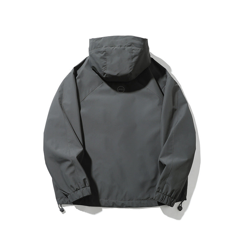 Cargo Jacket Men Outdoor Hiking Solid Color Hooded Loose Jacket