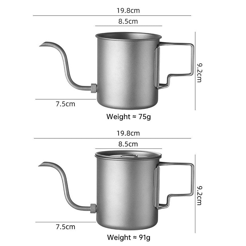 420ml Titanium Pour Over Coffee Kettle with Gooseneck Spout & Folding Handle - Lightweight Portable for Camping, Hiking, Travel