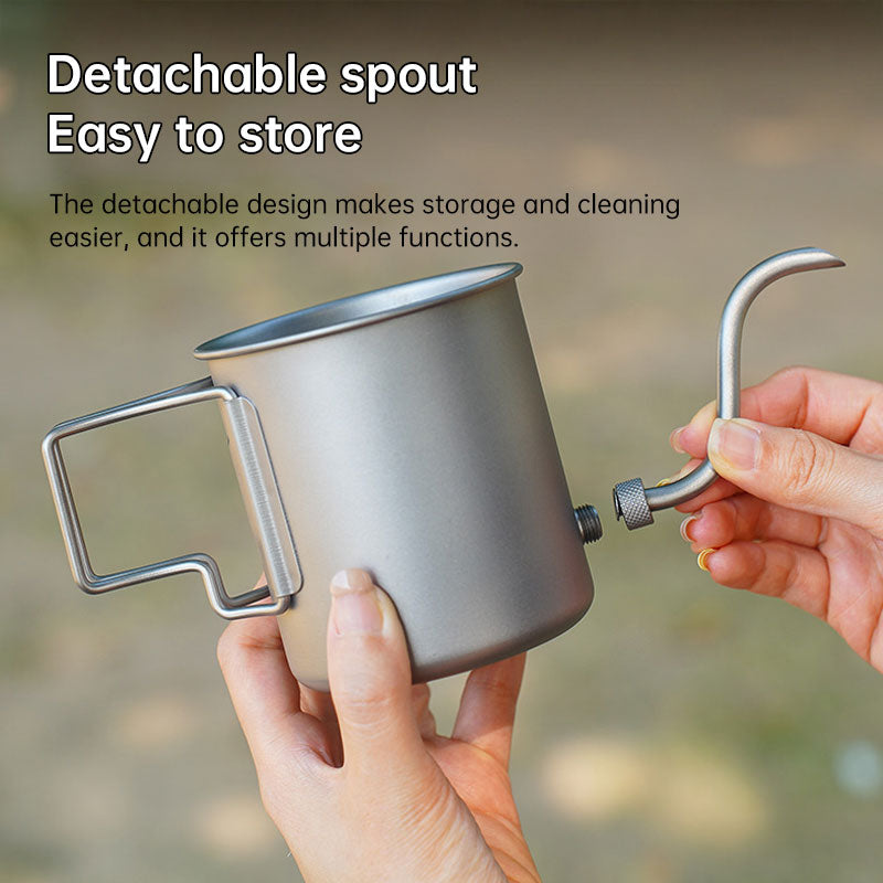 420ml Titanium Pour Over Coffee Kettle with Gooseneck Spout & Folding Handle - Lightweight Portable for Camping, Hiking, Travel