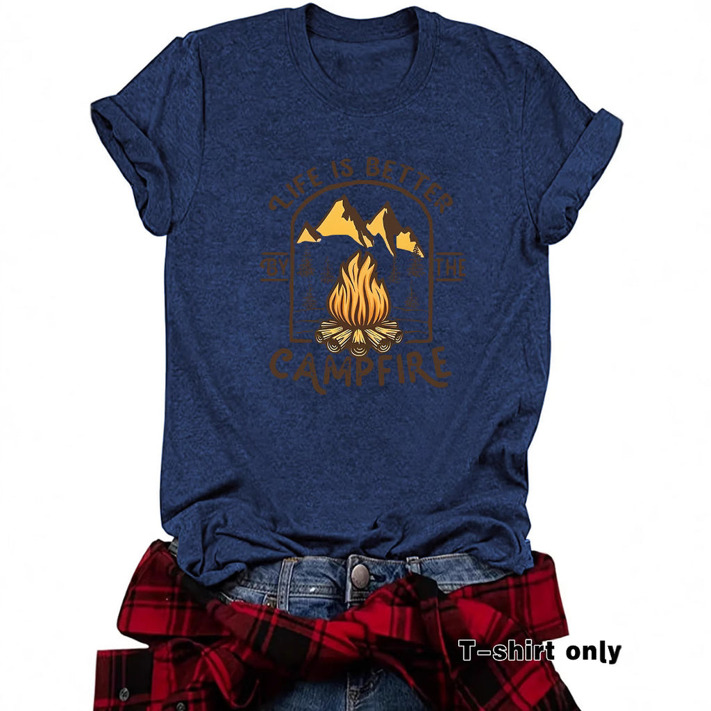 Camping pattern printed short sleeved shirt