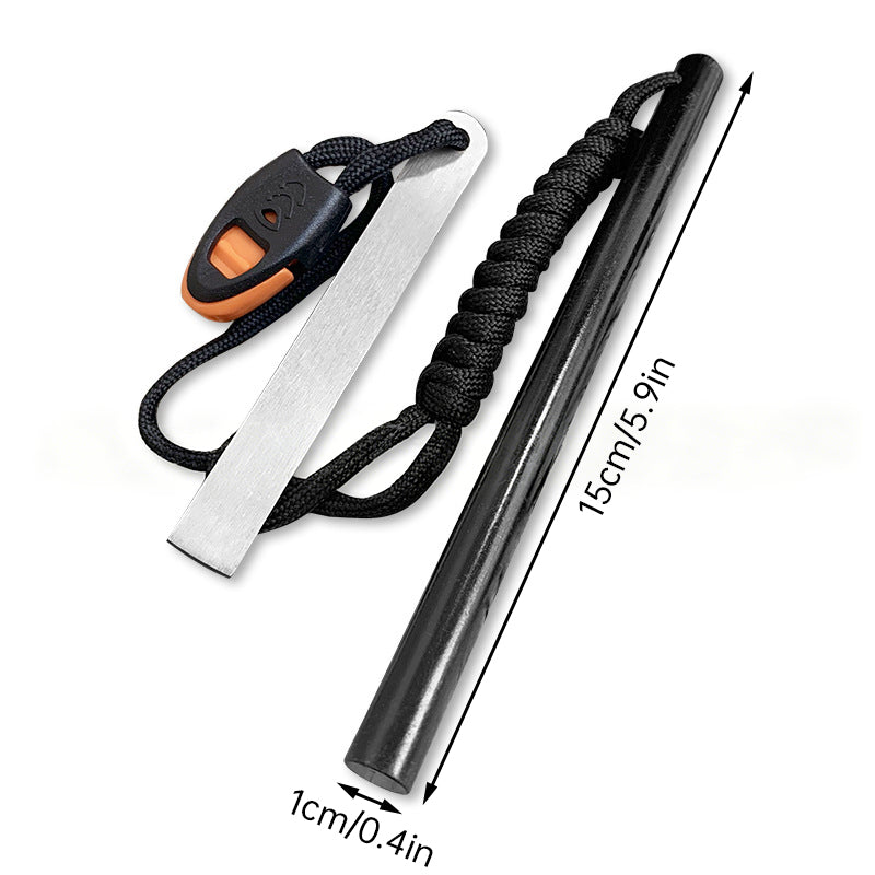 10x150mm Magnesium Fire Starter - Survival Flint Rod with Emergency Whistle & Scraper for Outdoor Camping Hiking Gear