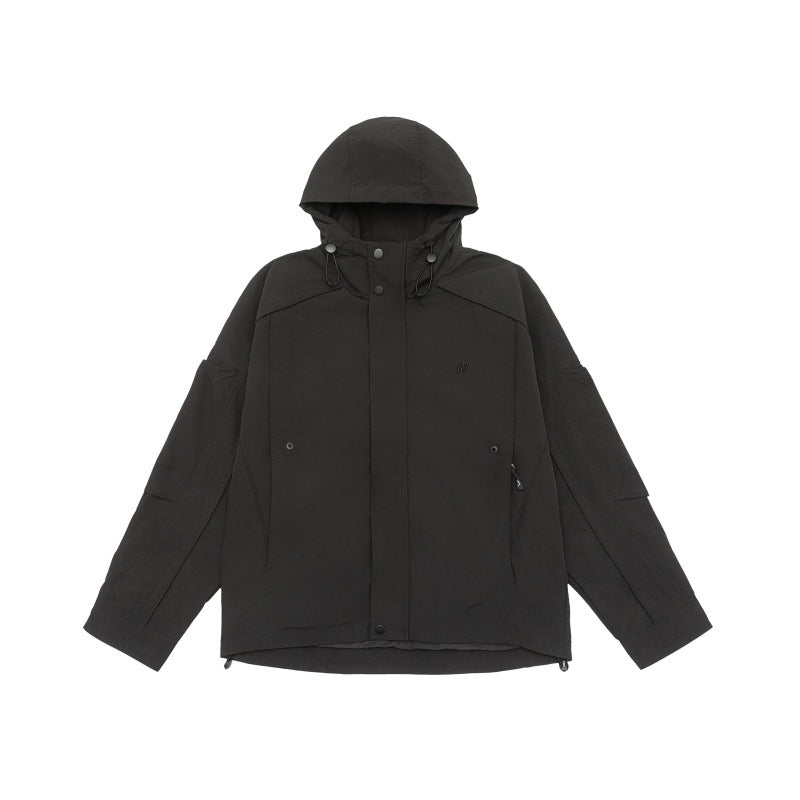 Simple Embroidered Windproof Loose Casual Hooded Hiking Jacket