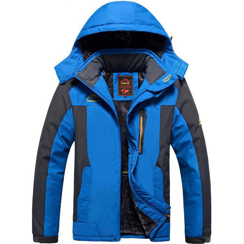 Men's Fleece-Lined Hooded Outdoor Jacket – Zipper Closure, Windproof, Sizes M–9XL