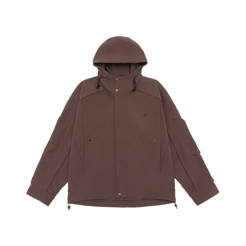 Simple Embroidered Windproof Loose Casual Hooded Hiking Jacket