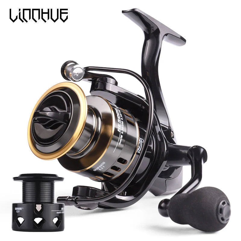 LINNHUE HE7000 Spinning Reel – 10kg Max Drag, 5.2:1, Metal Spool, Sizes 1000–7000